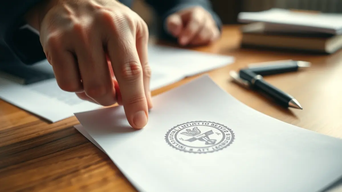Imagen genérica de una mano colocando un documento oficial sobre un escritorio, simbolizando una decisión política.