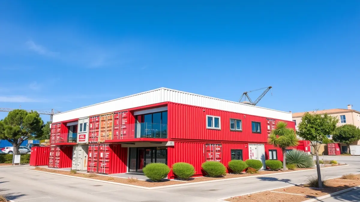 Edificio de oficinas construido con contenedores marítimos reciclados en la Zona Franca de Cádiz.