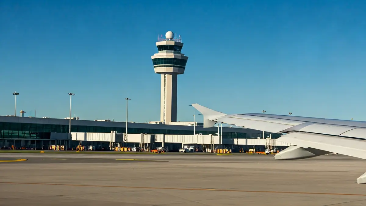 Generic image of an airplane at an airport, symbolizing air traffic and economy.