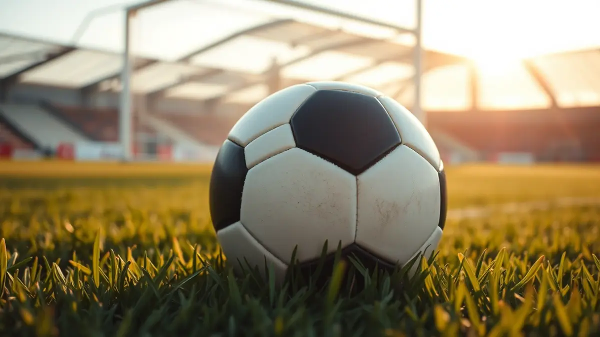 Generic image of a soccer ball on a stadium pitch.