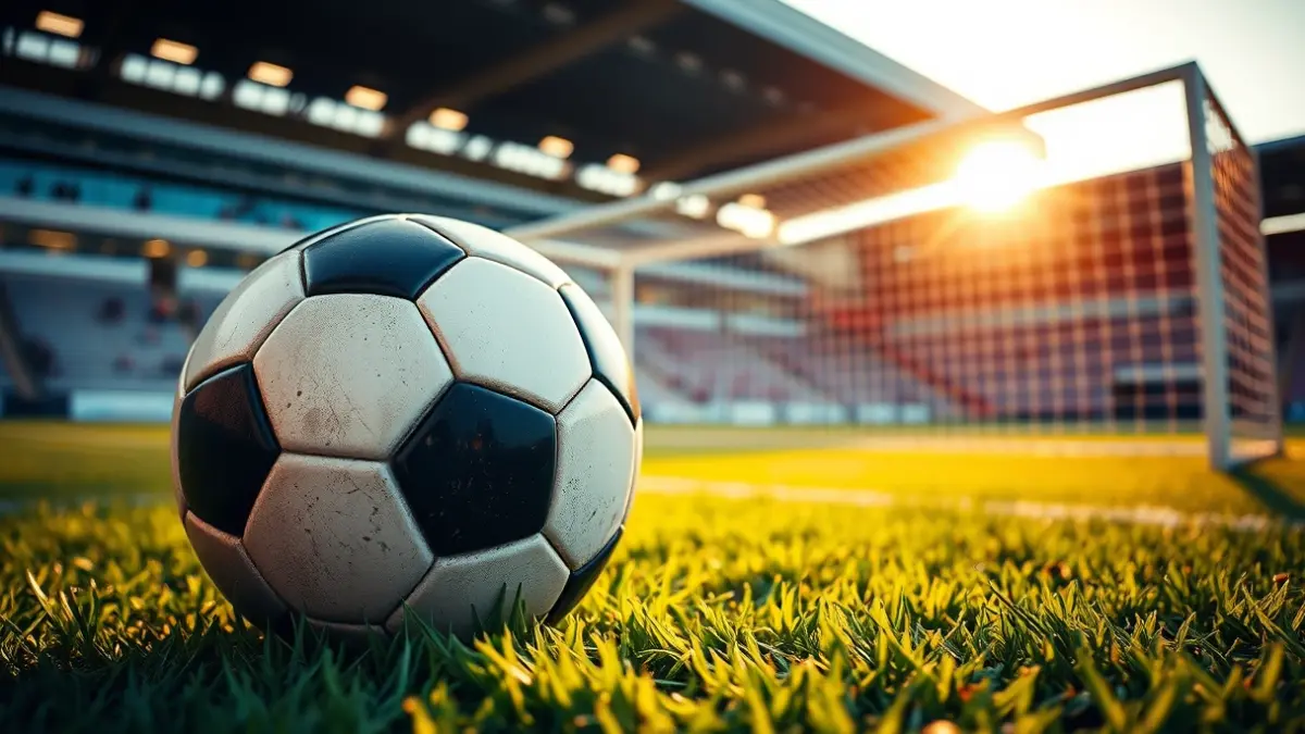 Generic image of a soccer ball on stadium grass.