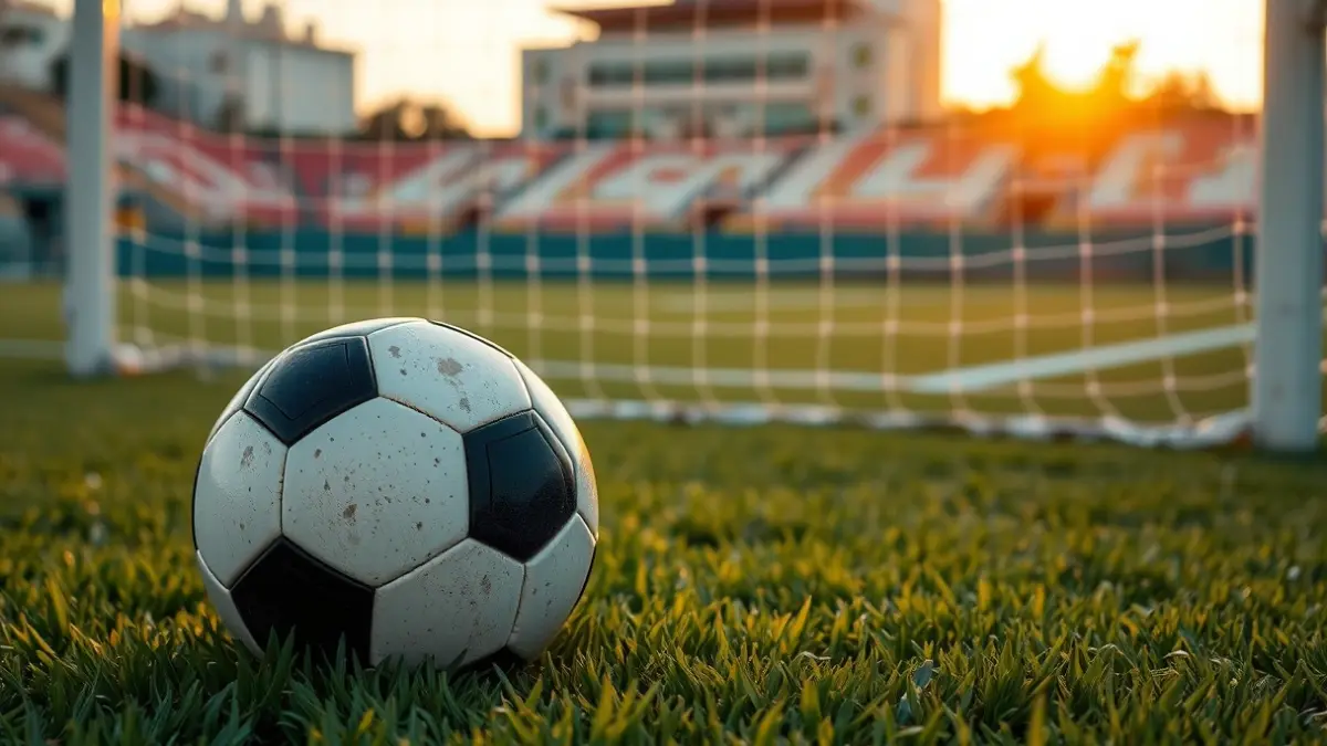 Generic image of a soccer ball on a stadium pitch.
