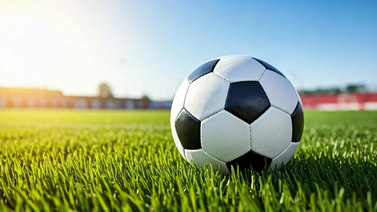 Generic image of a soccer ball on a football pitch.