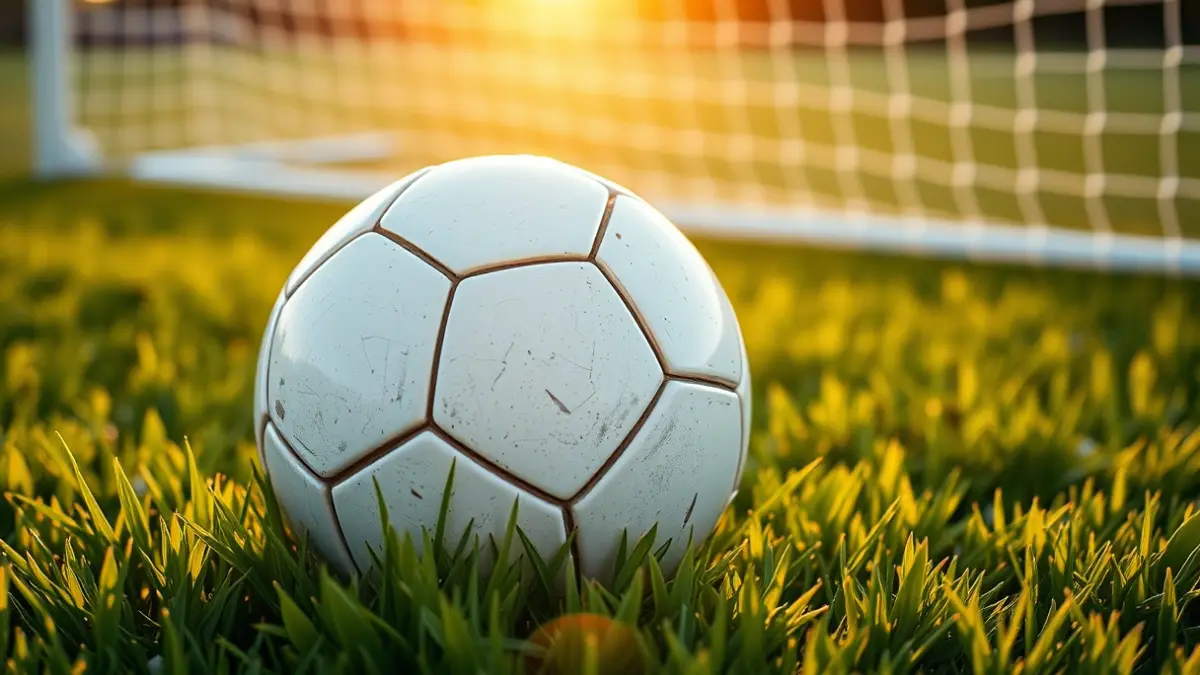 Imagen genérica de un balón de fútbol en el césped, con la portería desenfocada al fondo.