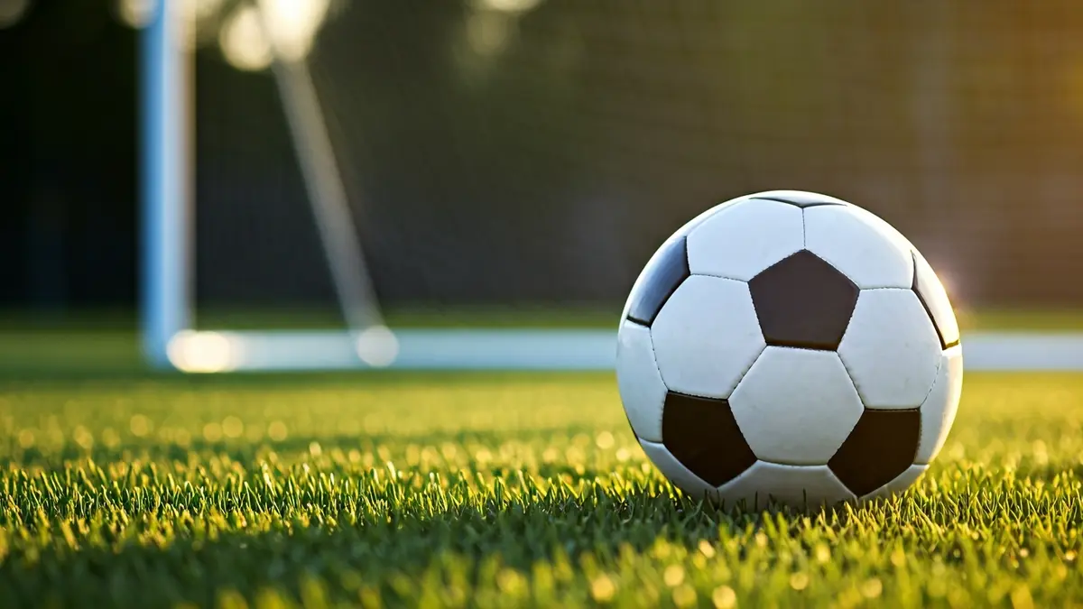 Imagen genérica de un balón de fútbol en el césped, con la portería desenfocada al fondo.