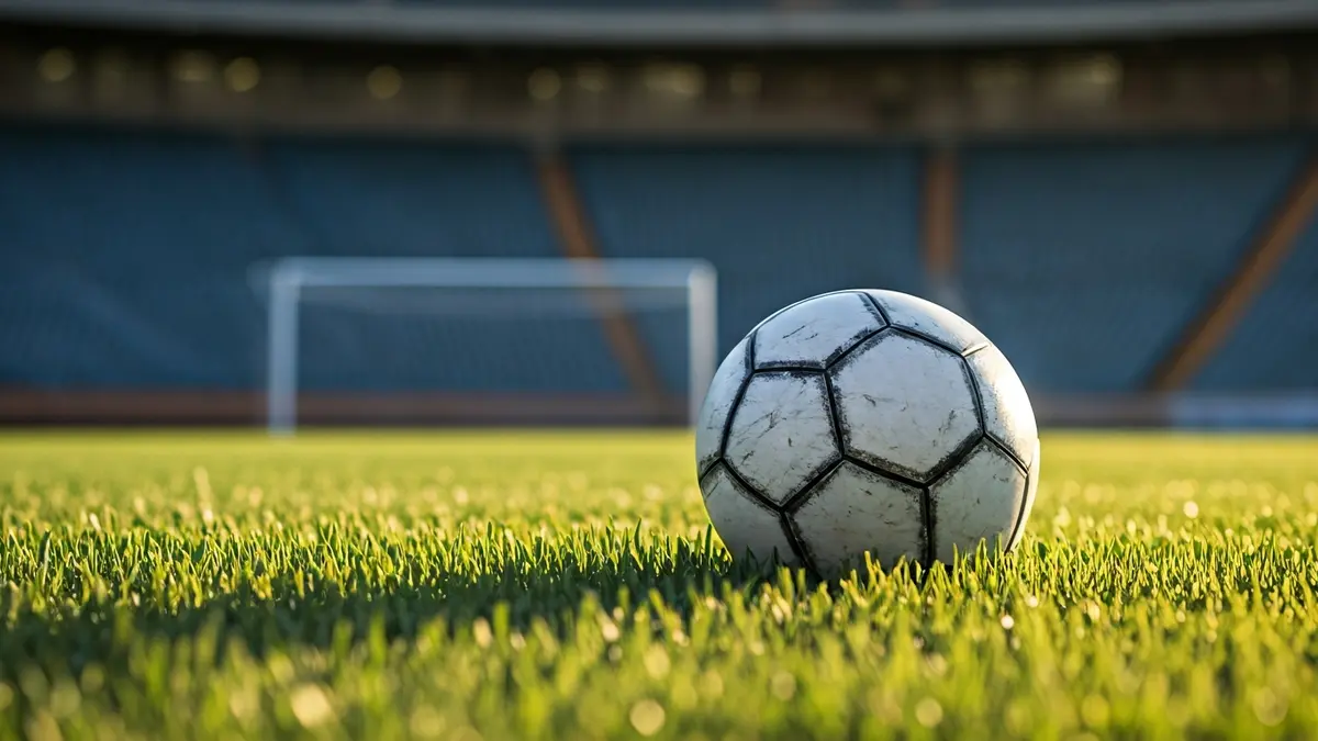 Generic image of a soccer ball on a stadium pitch.