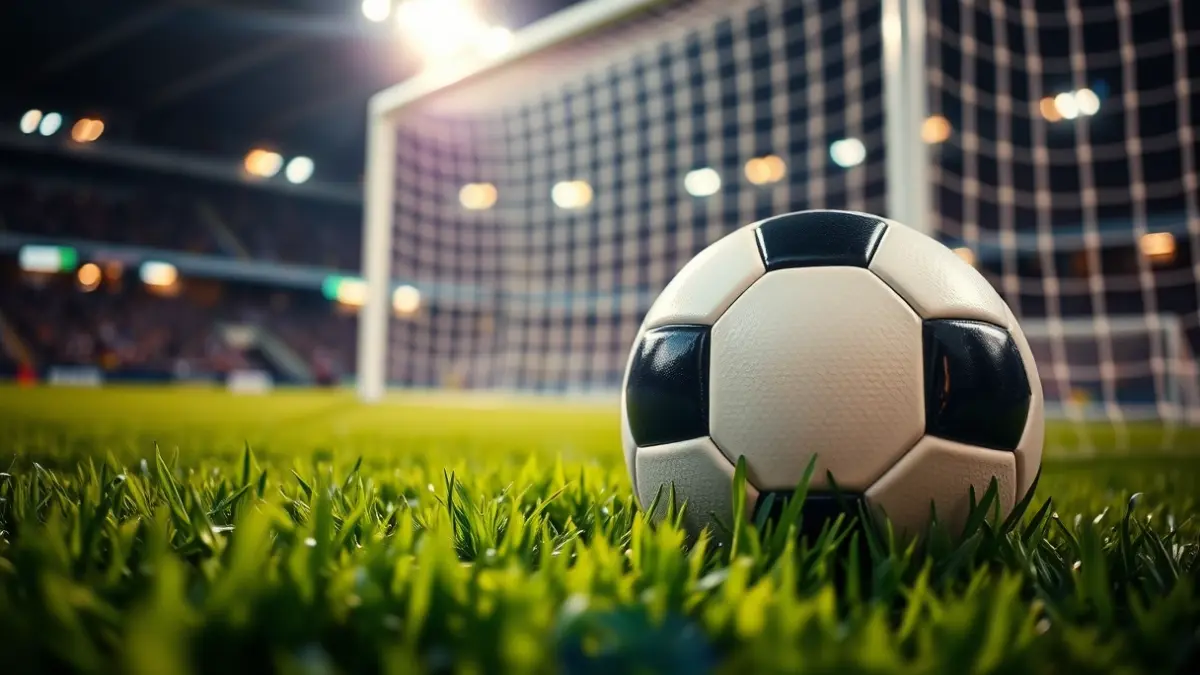 Imagen genérica de un balón de fútbol en el césped, con una portería al fondo.