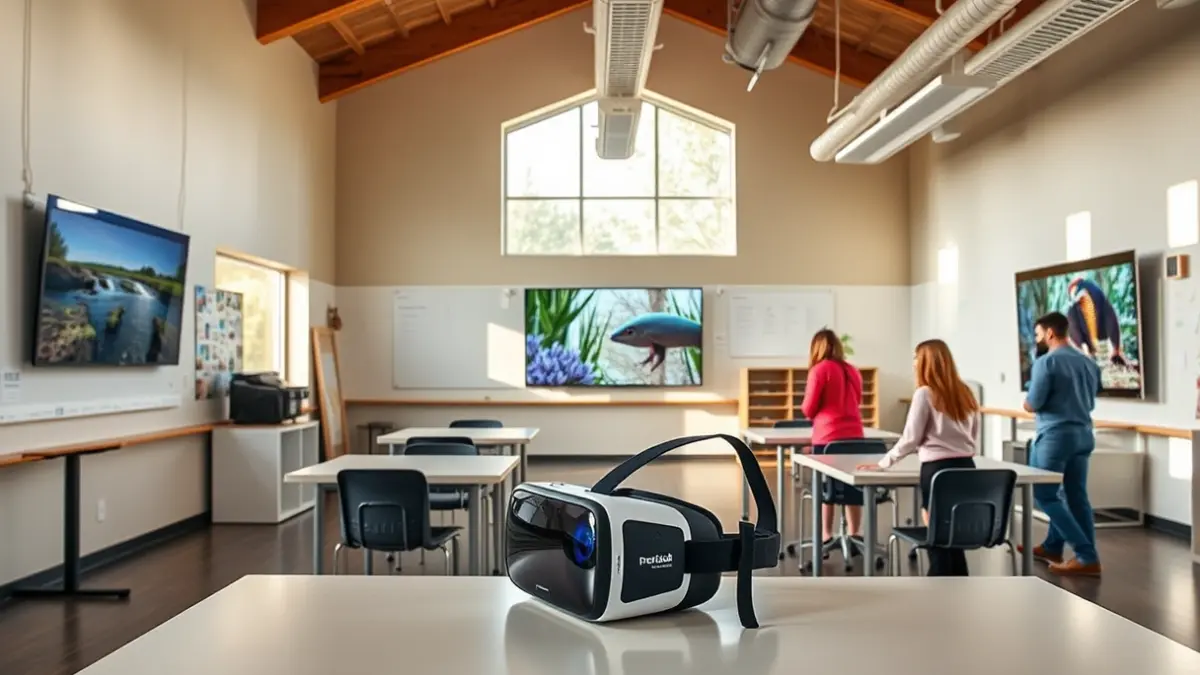 Imagen genérica de un aula ambiental con elementos interactivos y de realidad virtual.