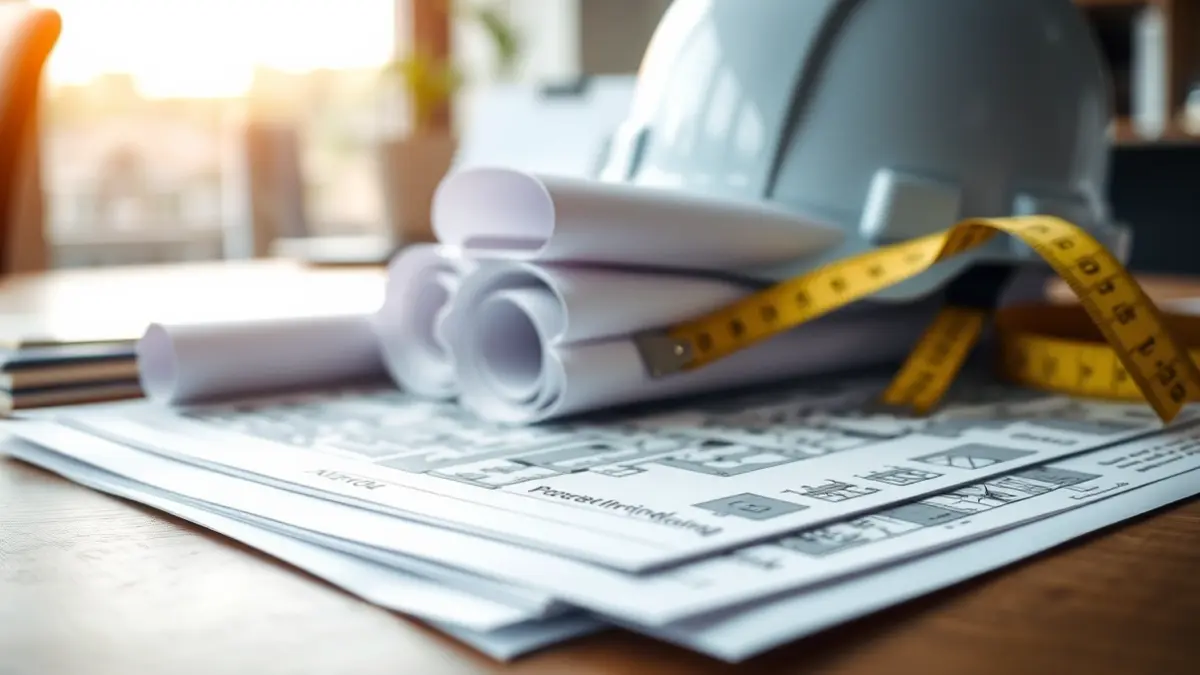 Imagen genérica de planos de construcción y un casco de seguridad, simbolizando proyectos de vivienda.