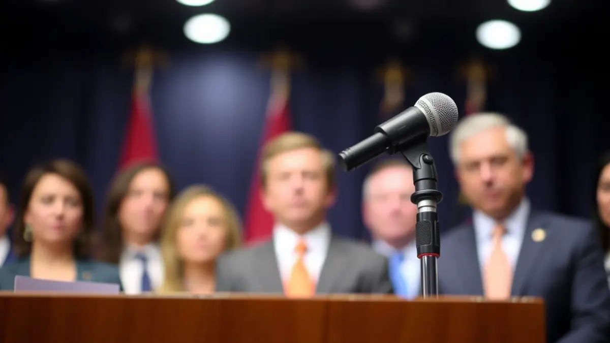 Imagen genérica de un micrófono en un podio durante una conferencia de prensa o anuncio oficial.