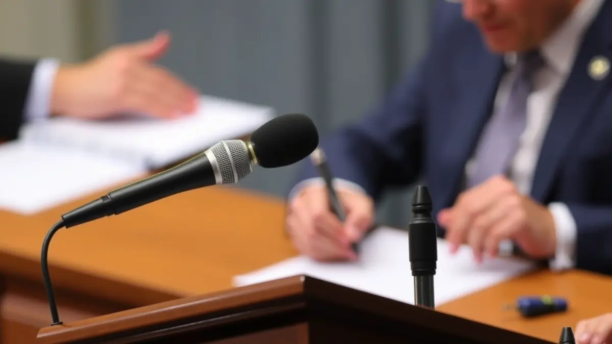 Imagen genérica de un micrófono en un podio, simbolizando un debate político o una declaración oficial.