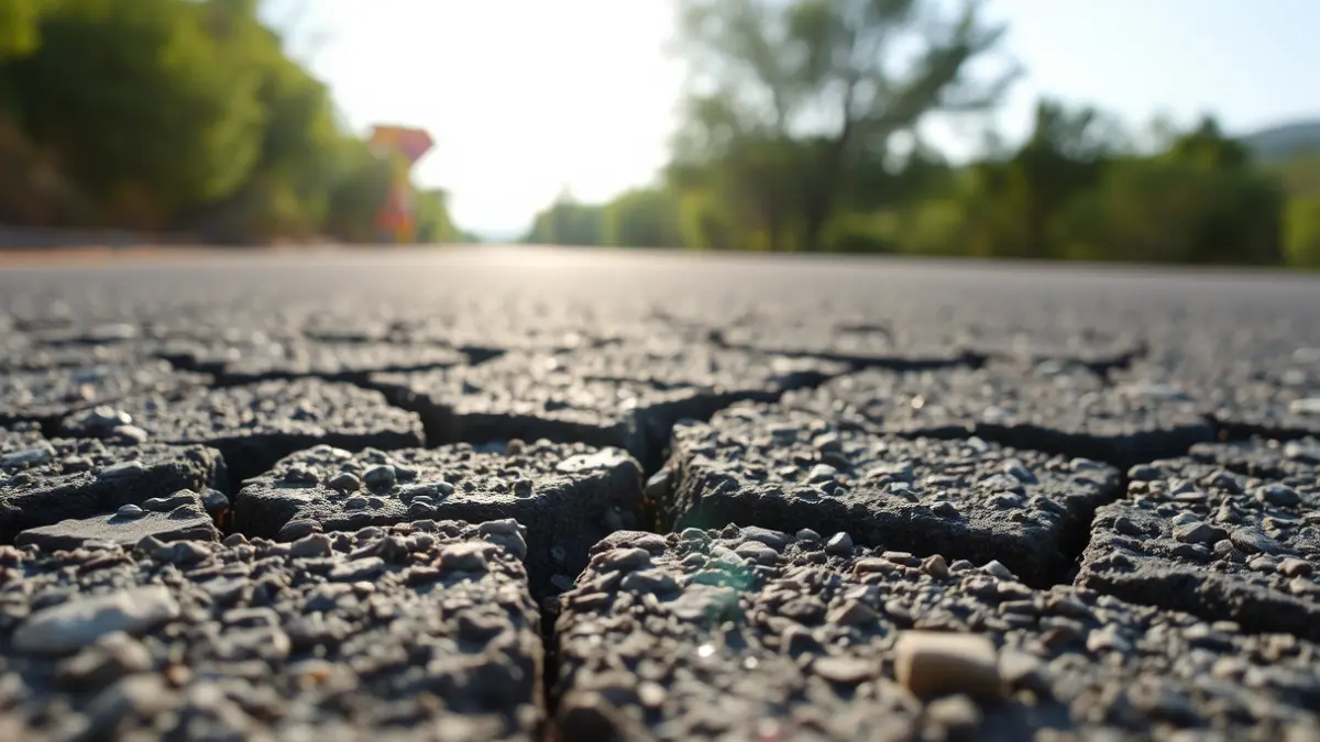 Generic image of a street with patches and cracks.