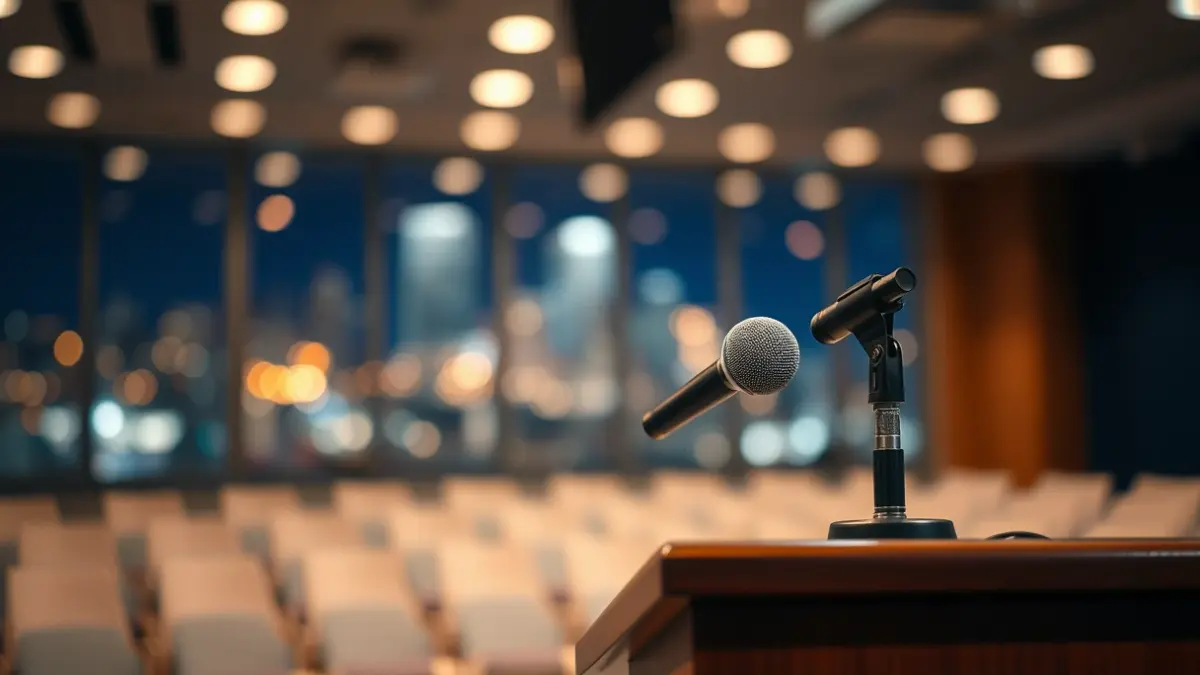 Generic image of a microphone on a podium, symbolizing an official statement or press conference.