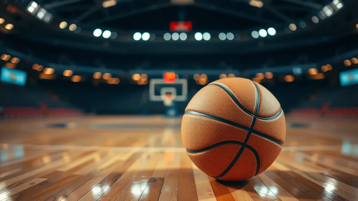 Imagen genérica de un balón de baloncesto en una cancha de madera.