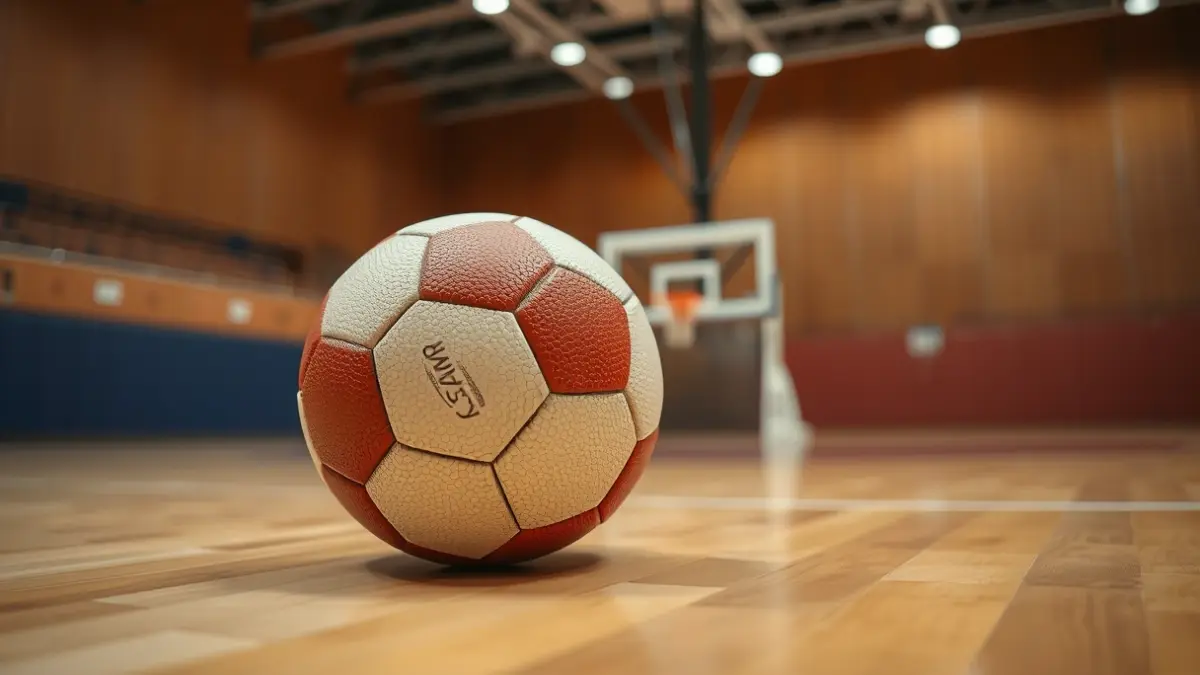 Imagen genérica de un balón de balonmano en una cancha.