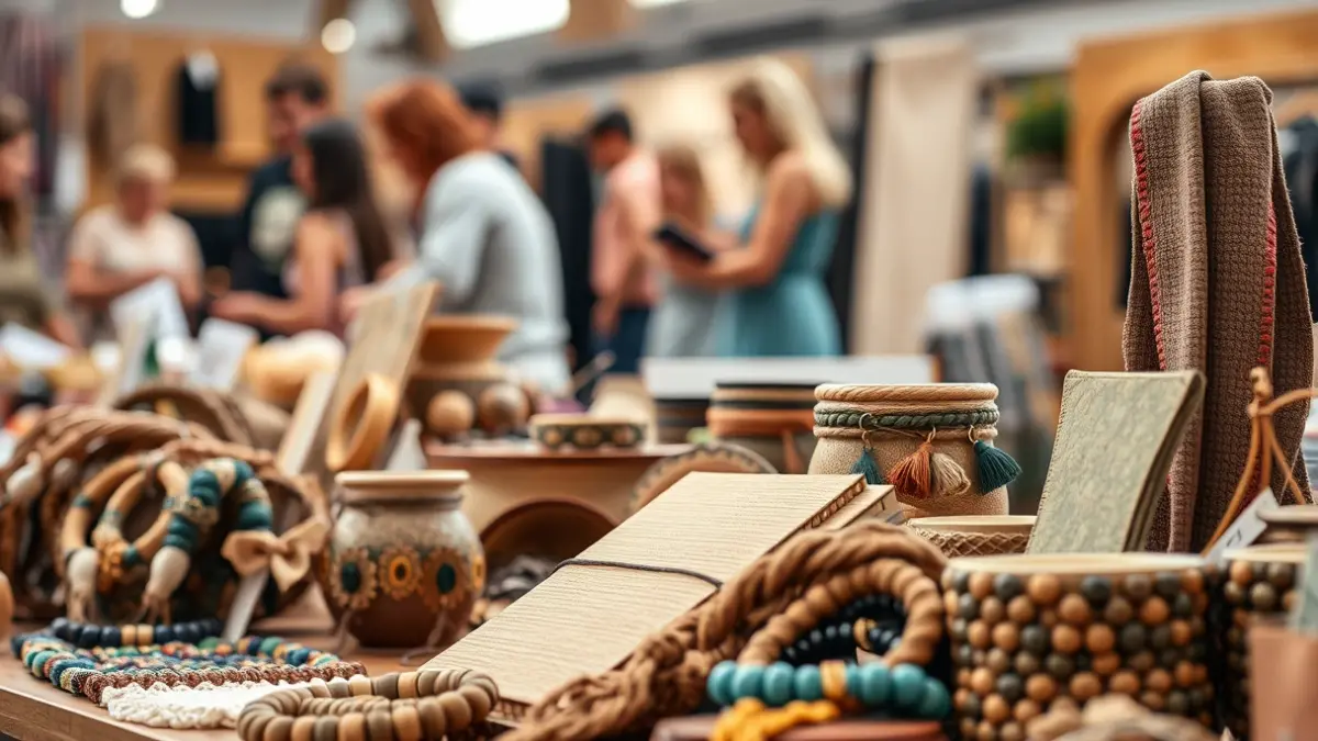 Fashion and craft items at a charity market.