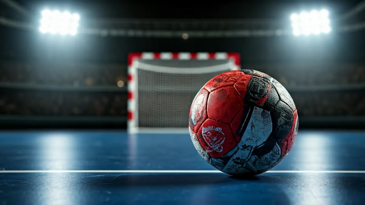 Imagen genérica de un balón de balonmano en la cancha.