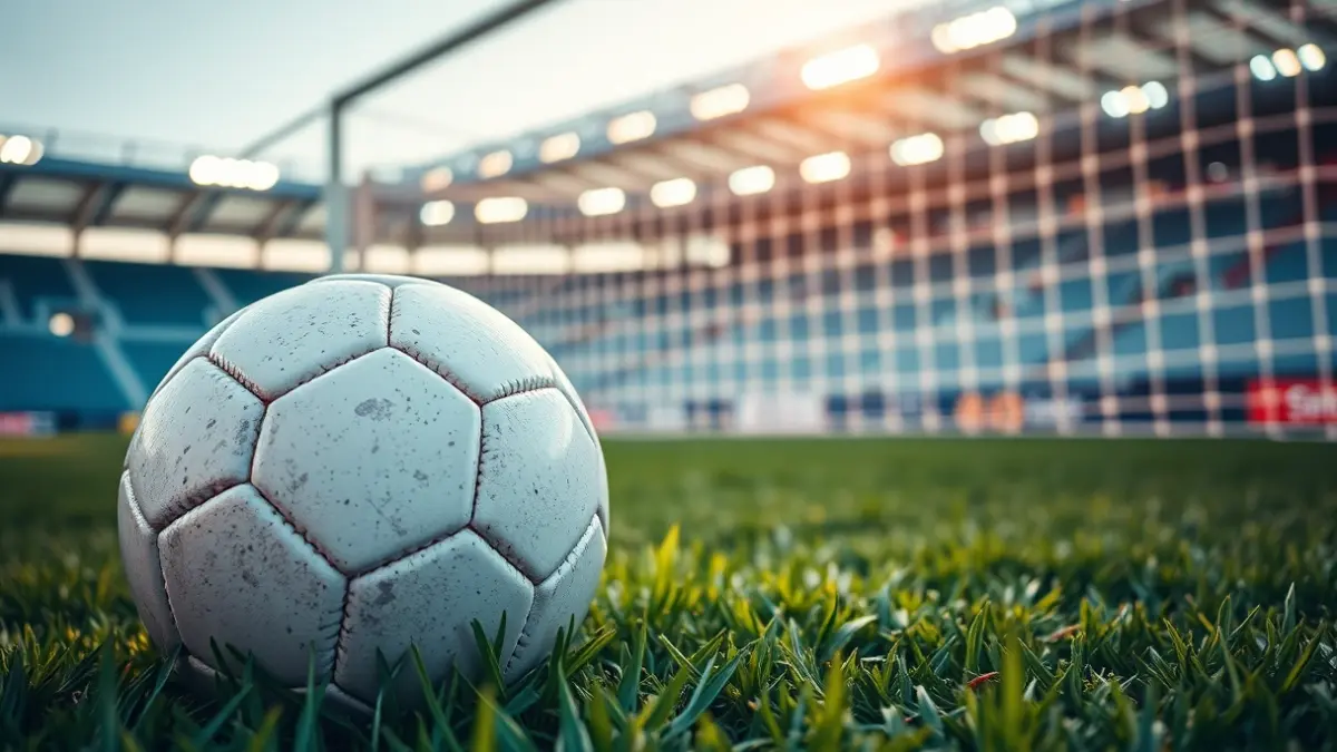 Generic image of a soccer ball on a stadium pitch.
