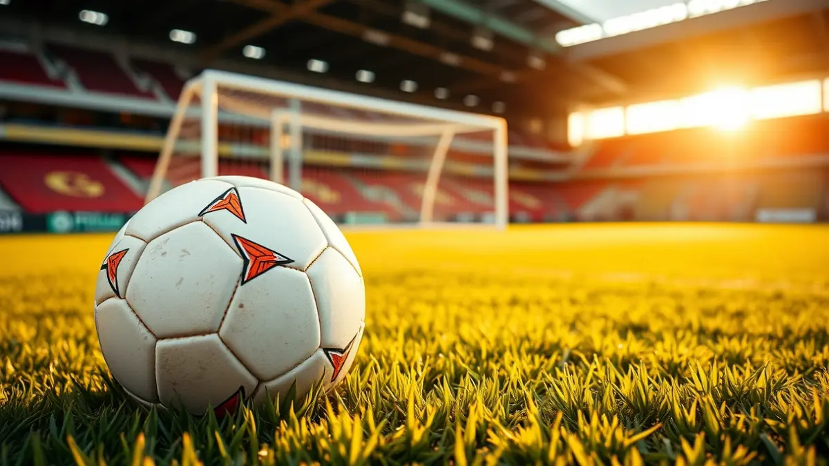 Generic image of a soccer ball on a stadium pitch.