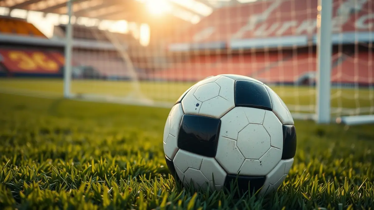 Generic image of a soccer ball on a stadium pitch.