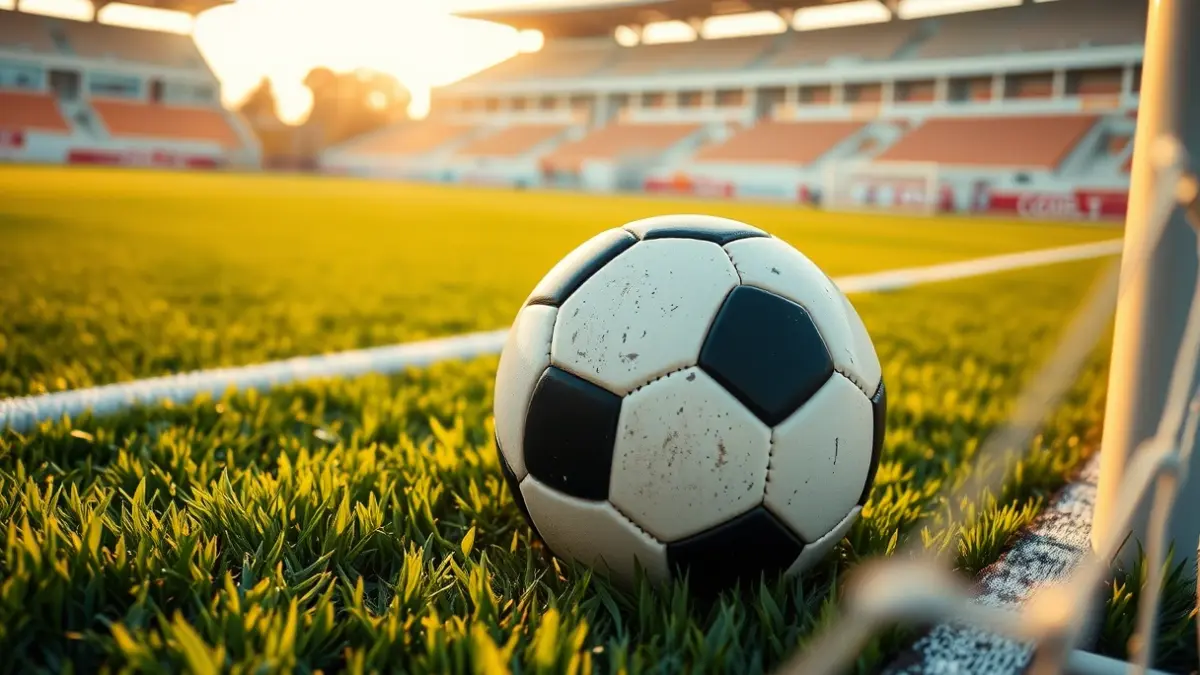 Generic image of a soccer ball on a stadium pitch.