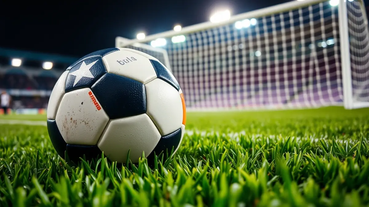Generic image of a soccer ball on a stadium pitch.