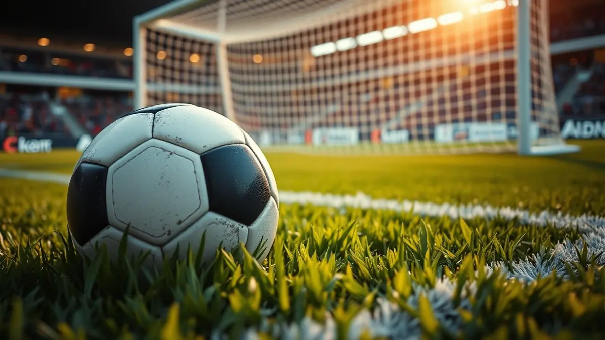 Generic image of a soccer ball on a stadium pitch.