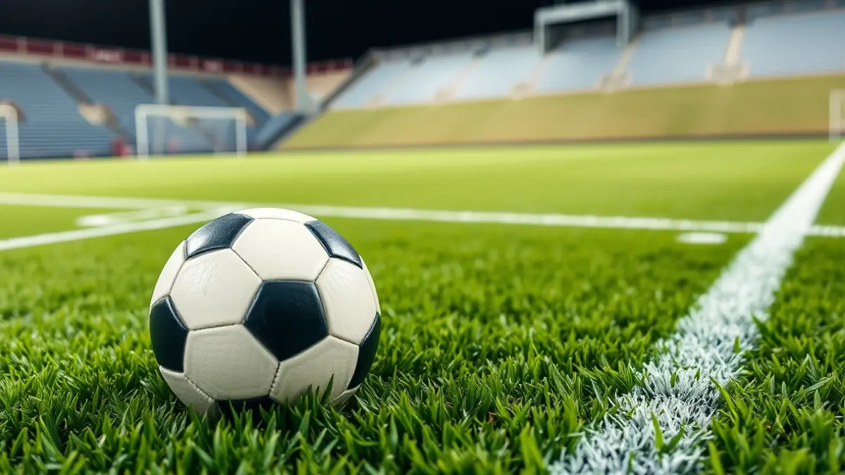 Generic image of a soccer ball on a stadium pitch.