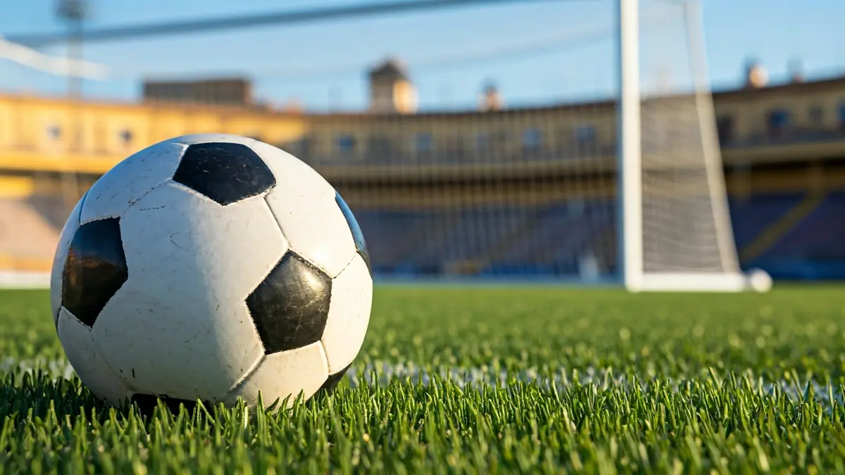 Generic image of a soccer ball on a stadium pitch.