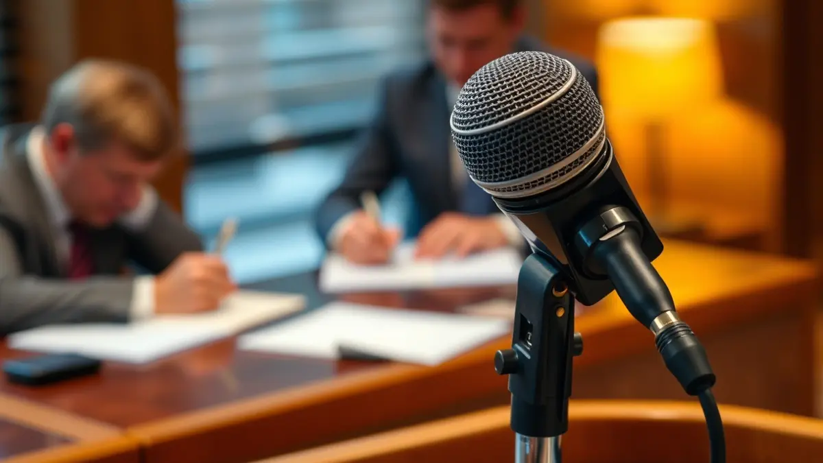 Generic image of a microphone on a podium, symbolizing political dialogue and decision-making.