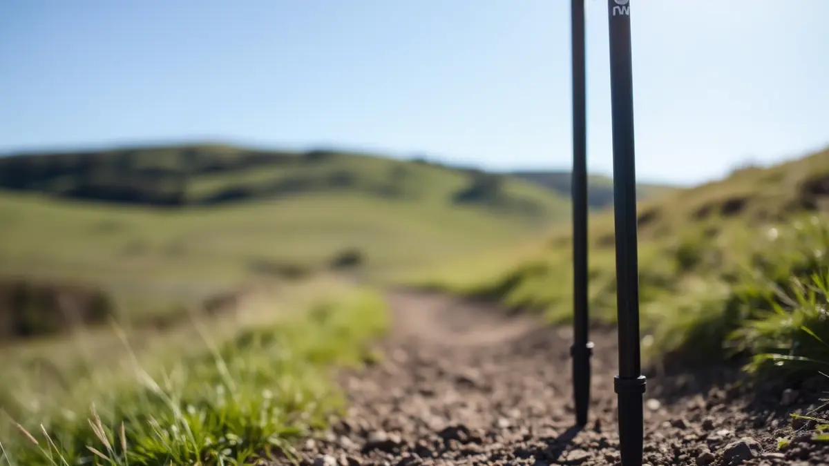 Imagen genérica de bastones de marcha nórdica en un sendero.