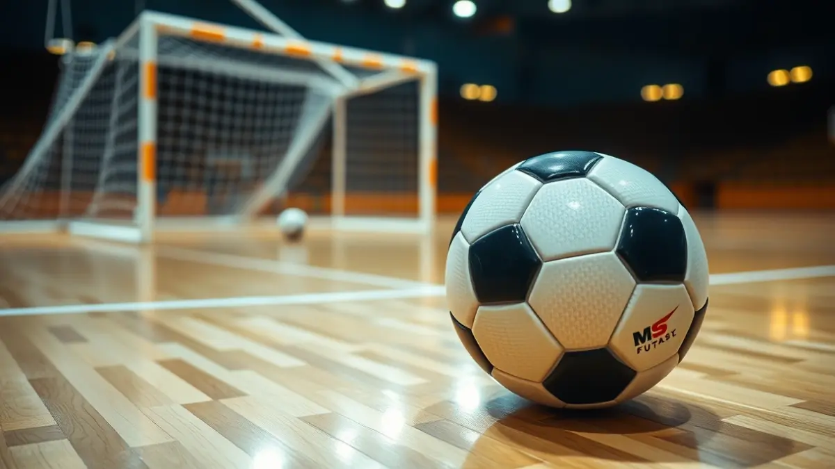Generic image of a futsal ball on a court.