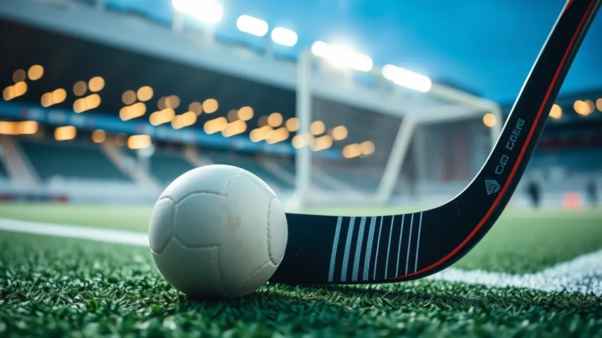 Generic image of a hockey stick and ball on artificial turf.