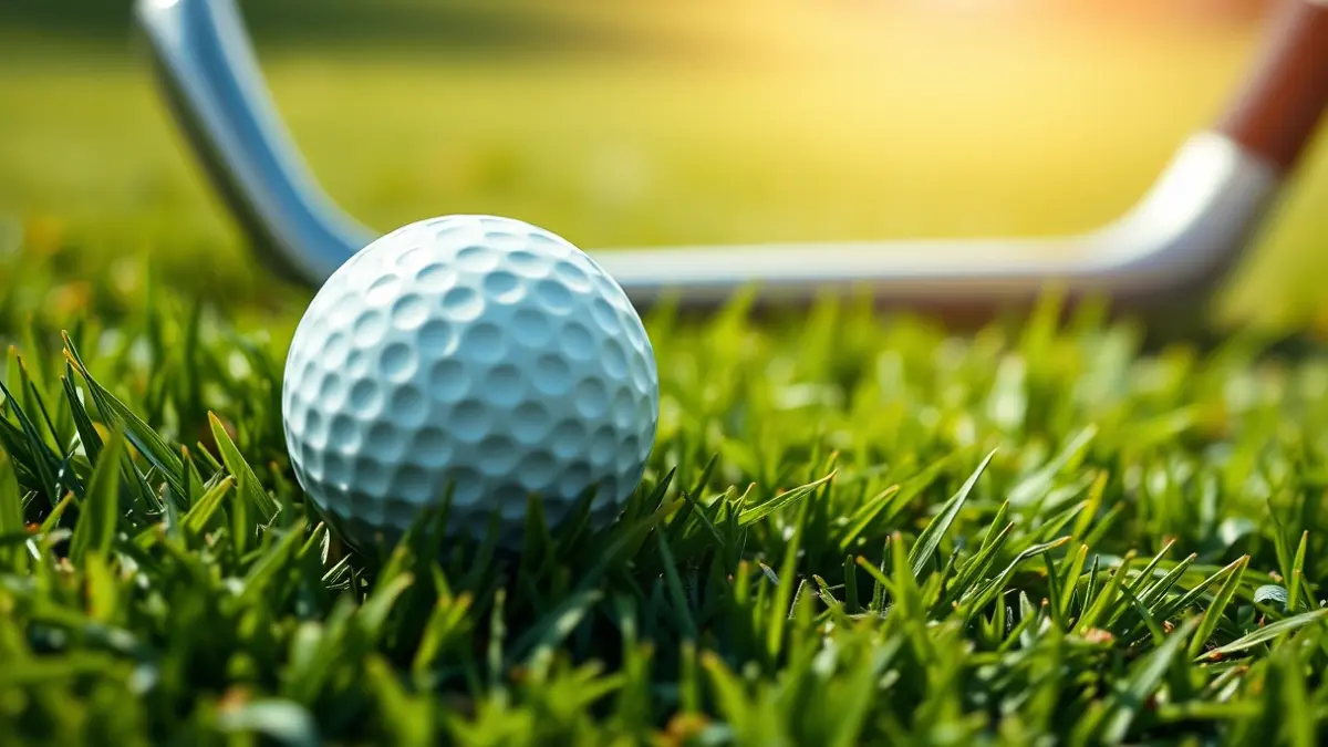 Generic image of a golf ball on grass, with a blurred golf club in the background.