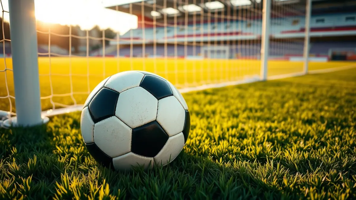 Generic image of a soccer ball on a stadium pitch.