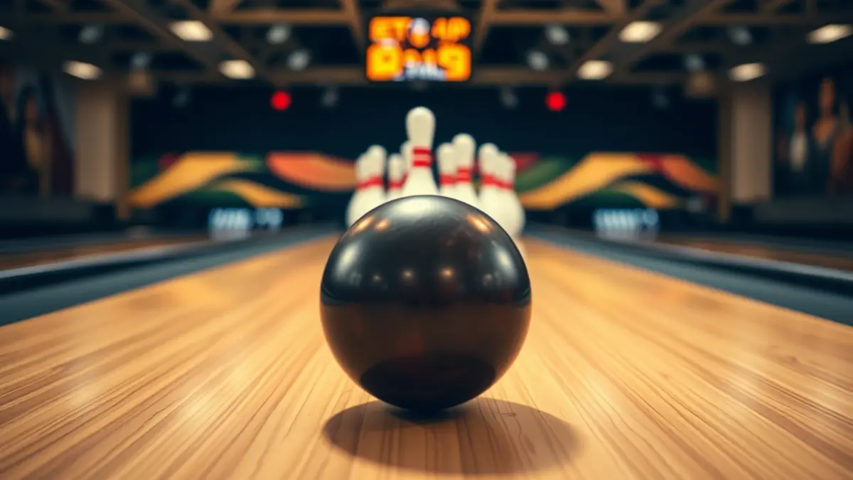 Generic image of a bowling ball rolling down a lane.