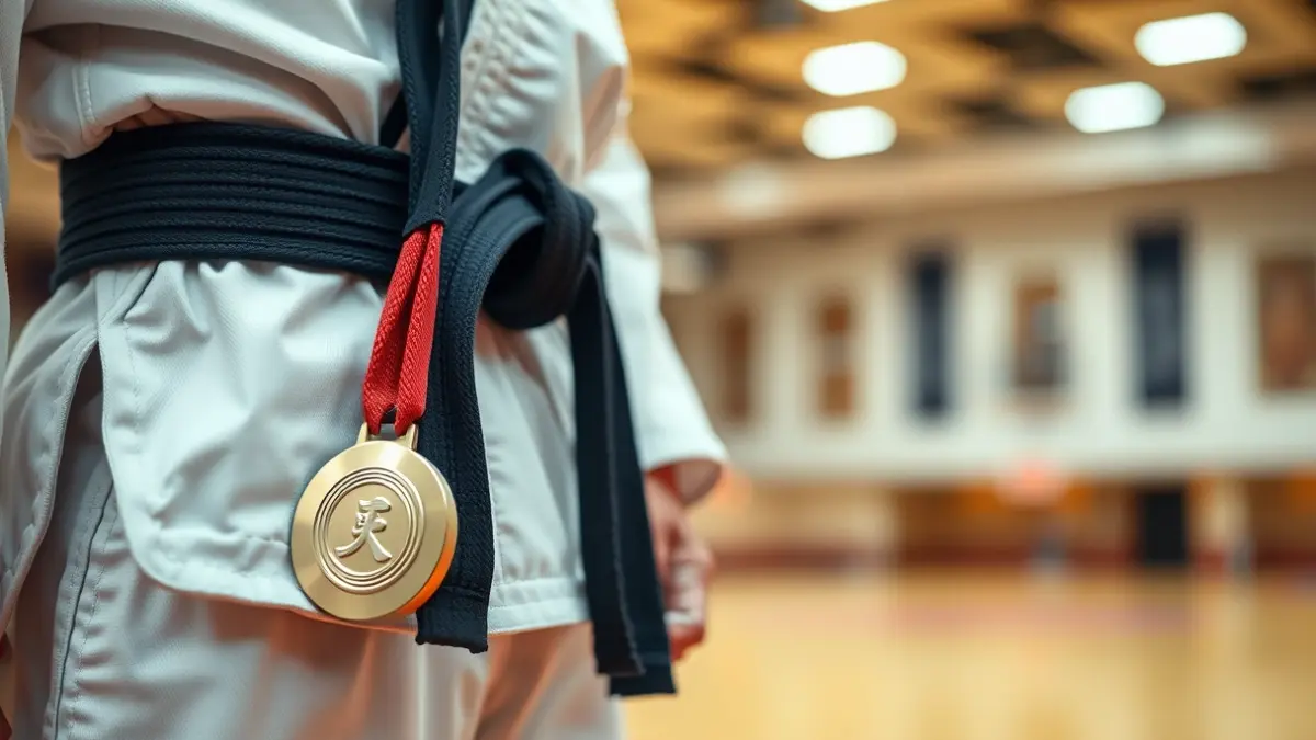 Generic image of a taekwondo belt with a medal, symbolizing sports success.