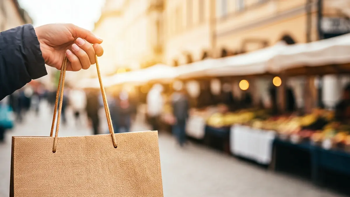 Generic image of a person holding a shopping bag, symbolizing local commerce.