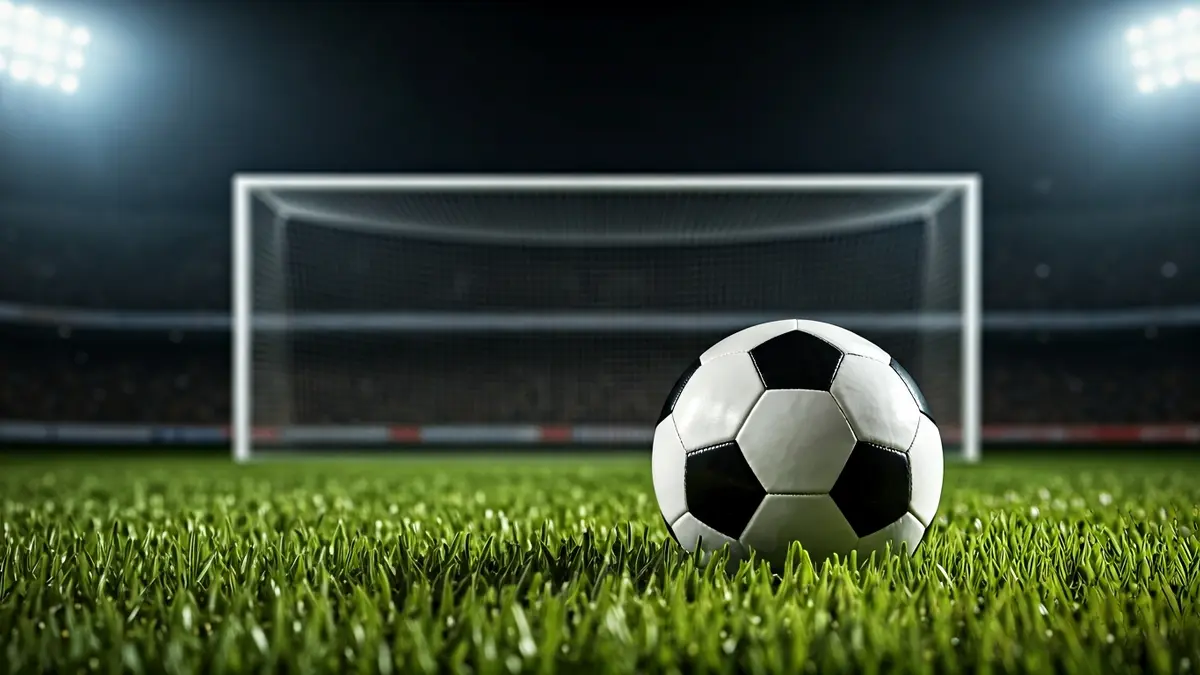Generic image of a soccer ball on a stadium pitch.