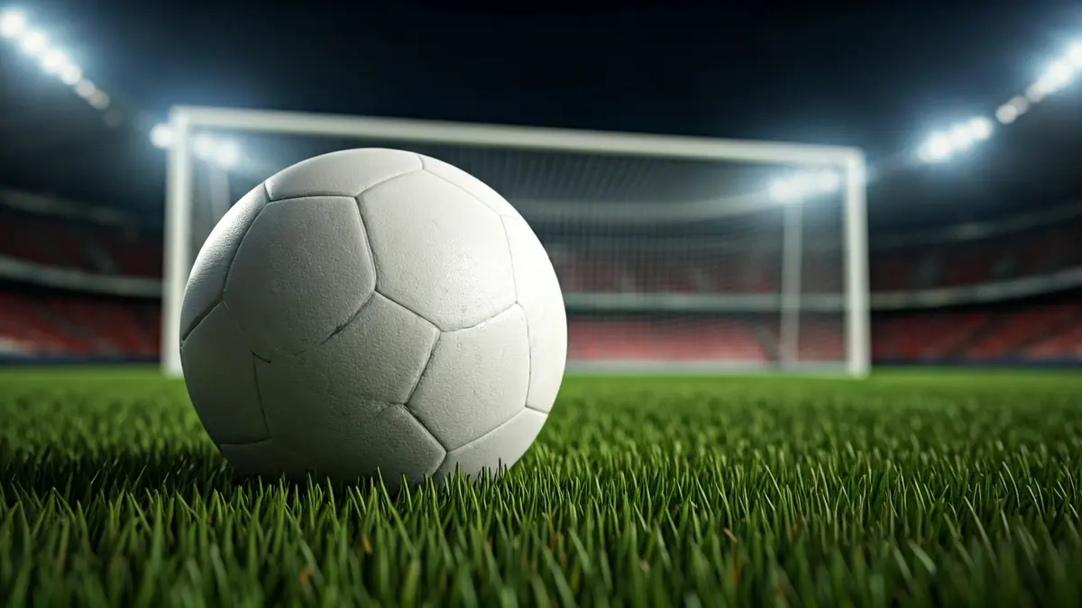 Generic image of a soccer ball on a stadium pitch.