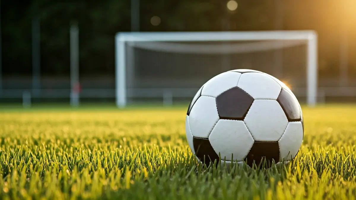 Imagen genérica de un balón de fútbol en el césped de un estadio, con la portería al fondo.