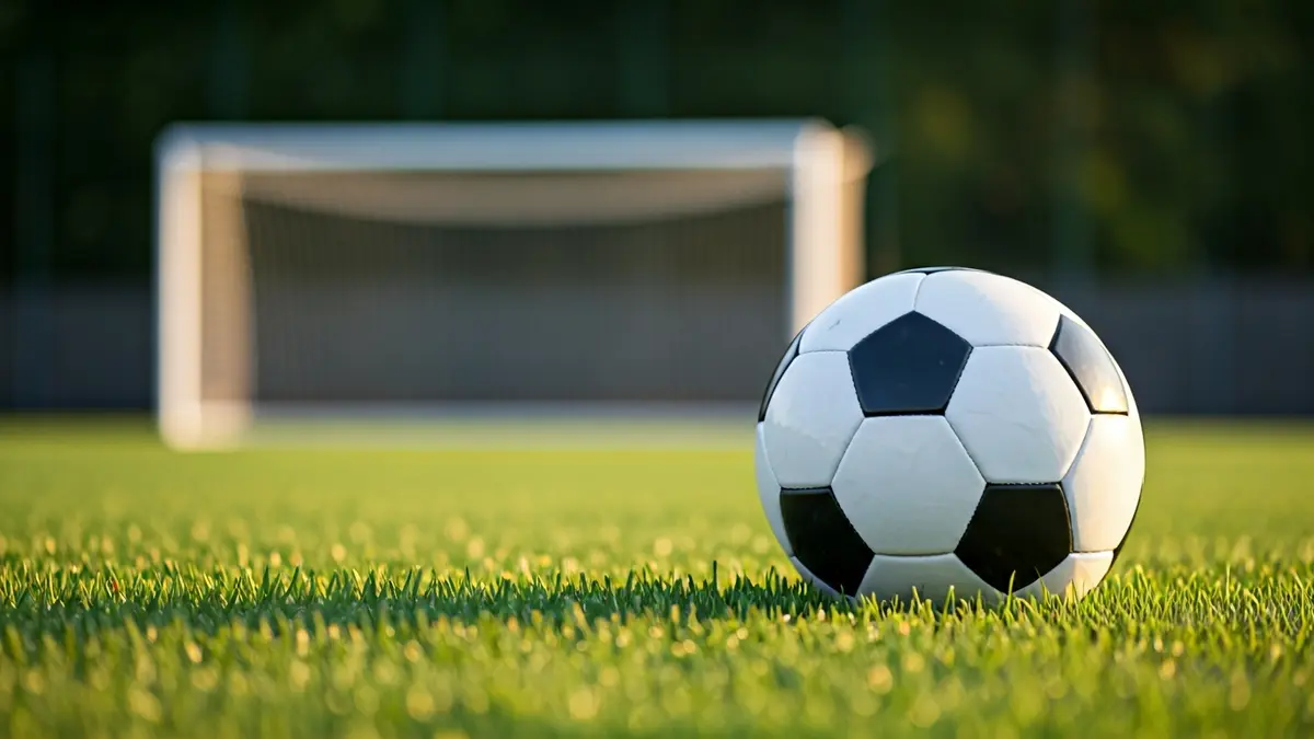 Generic image of a soccer ball on grass in a stadium.
