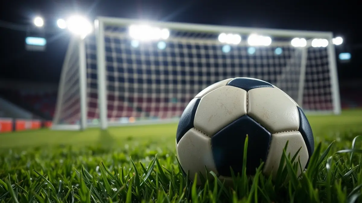 Generic image of a soccer ball on a stadium pitch.