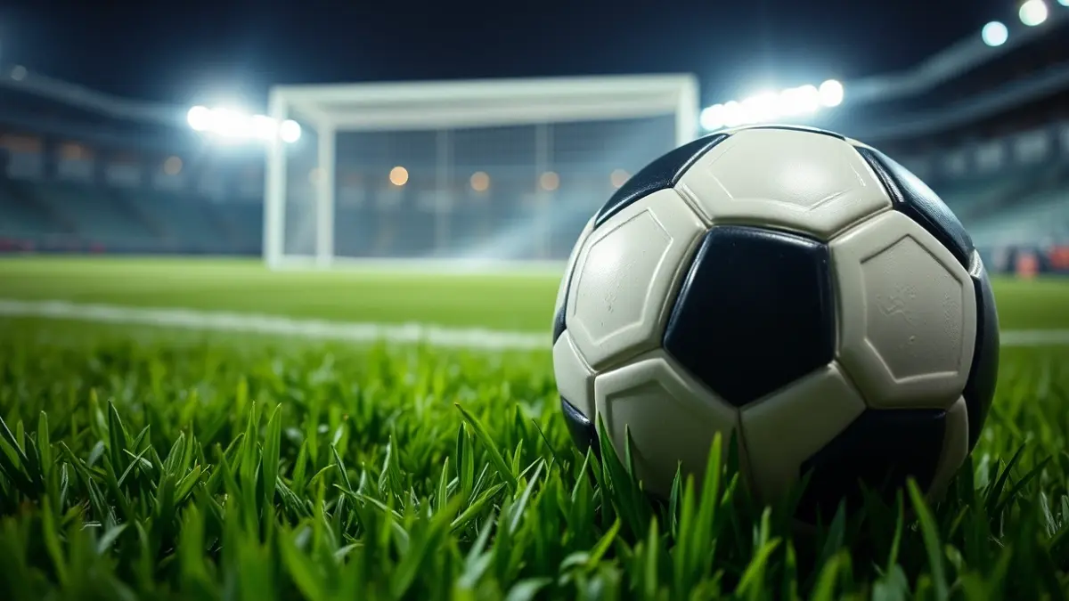 Generic image of a soccer ball on a stadium pitch.