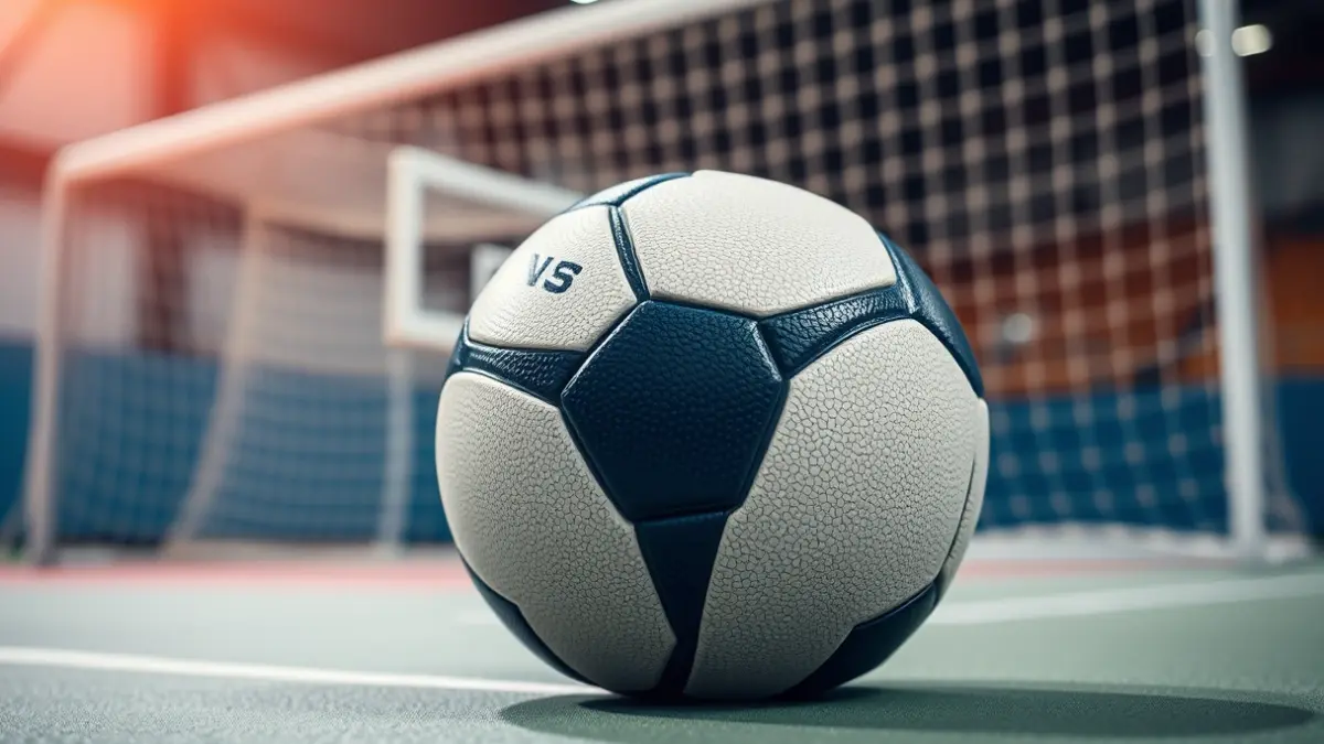 Imagen genérica de un balón de balonmano en la cancha.