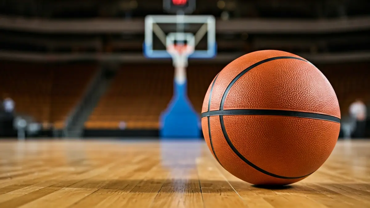 Generic image of a basketball on a court.