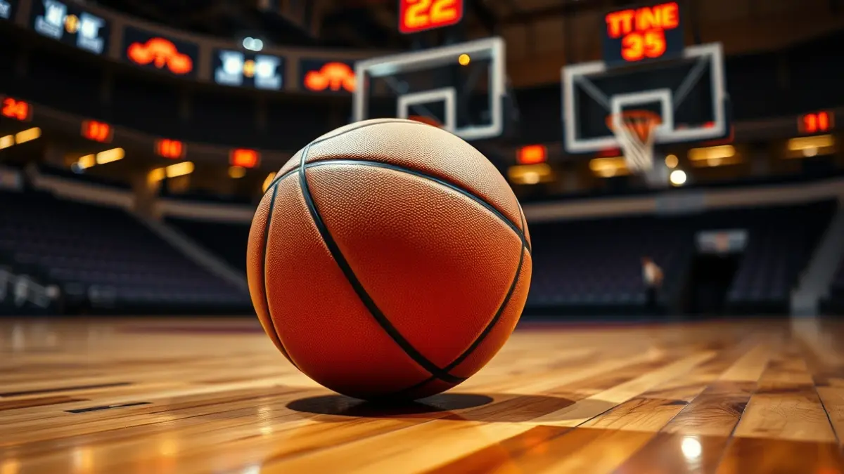 Generic image of a basketball on a court.