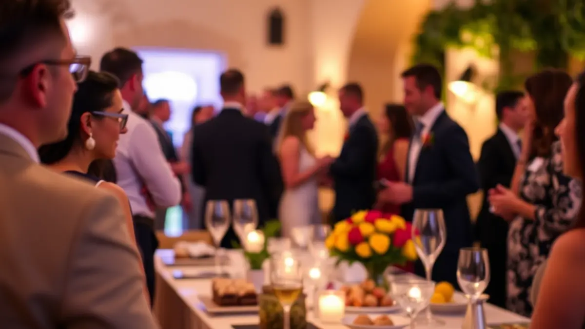 Image of a reception or social event before a festive celebration.