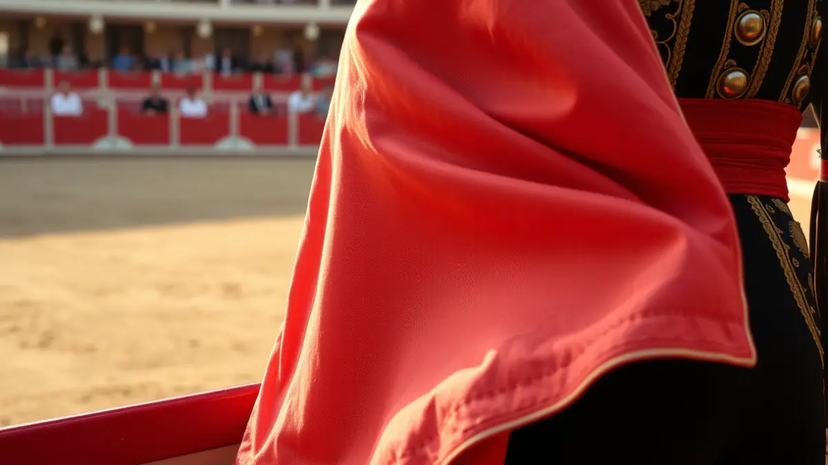 Imagen genérica de un capote de torero en una plaza de toros.