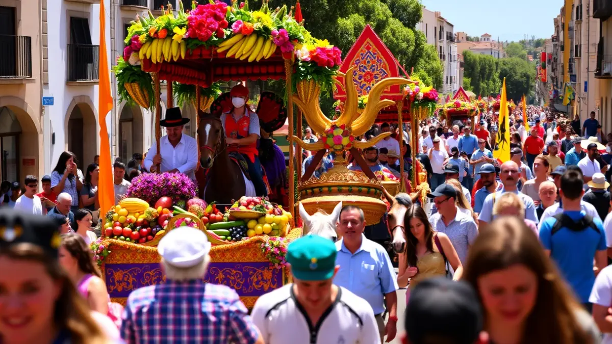 Imagen de la romería de San Marcos en El Ejido con carrozas y caballos.